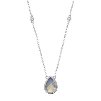 Gemminded Sterling Silver Lab-Created Opal & White Topaz Teardrop Necklace
