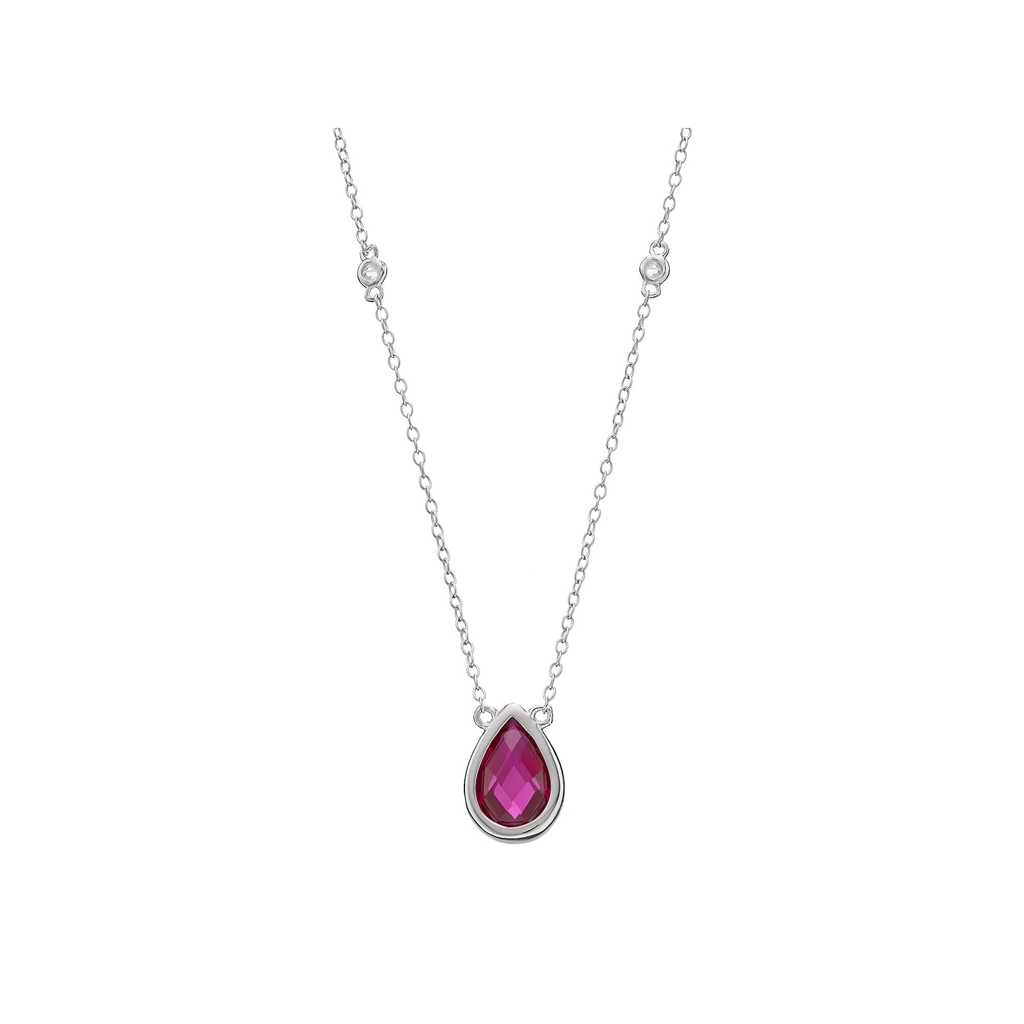 Gemminded Sterling Silver Lab-Created Ruby & White Topaz Teardrop Necklace