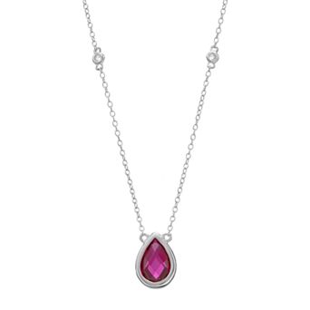 Gemminded Sterling Silver Lab-Created Ruby & White Topaz Teardrop Necklace