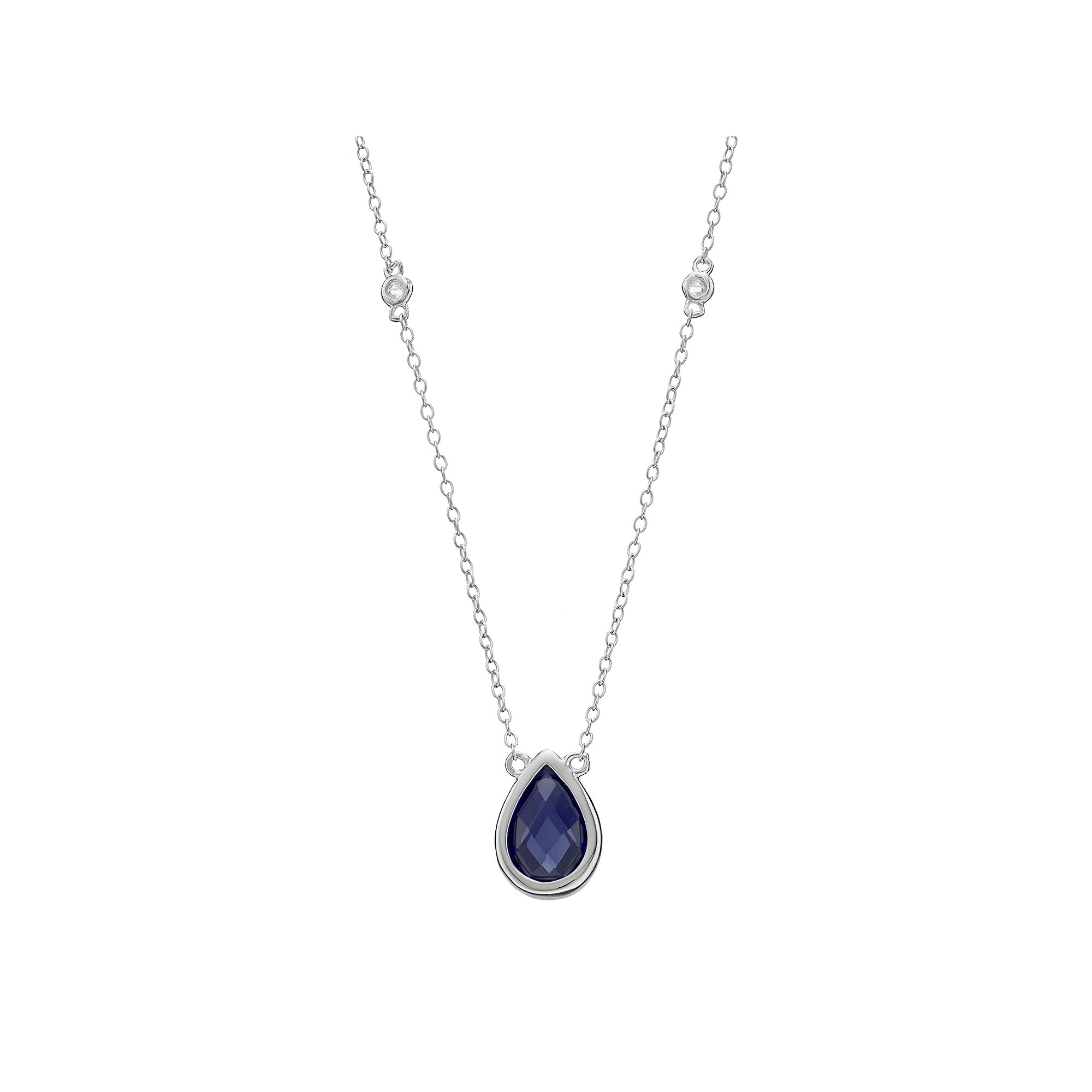 Gemminded Sterling Silver Lab-Created Sapphire & White Topaz Teardrop Neck
