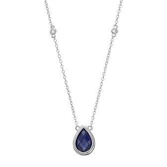 Gemminded Sterling Silver Lab-Created Sapphire & White Topaz Teardrop Necklace