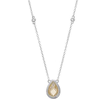 Gemminded Sterling Silver Citrine & White Topaz Teardrop Necklace