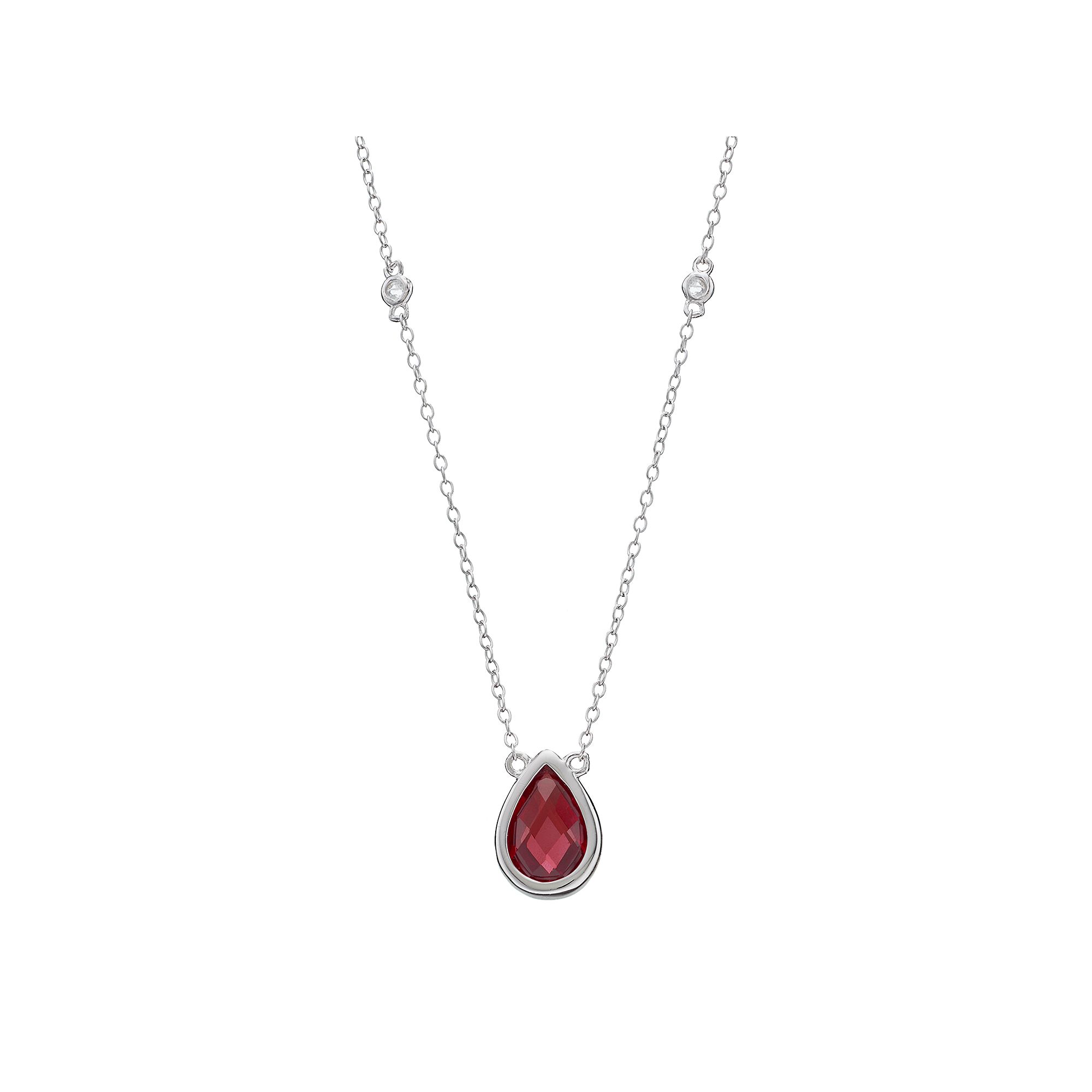 Gemminded Sterling Silver Garnet & White Topaz Teardrop Necklace, Womens,