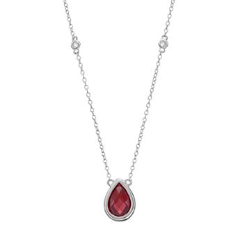 Gemminded Sterling Silver Garnet & White Topaz Teardrop Necklace