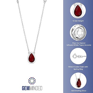 Gemminded Sterling Silver Garnet & White Topaz Teardrop Necklace