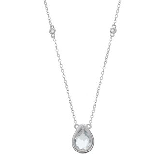 Gemminded Sterling Silver White Topaz Teardrop Necklace
