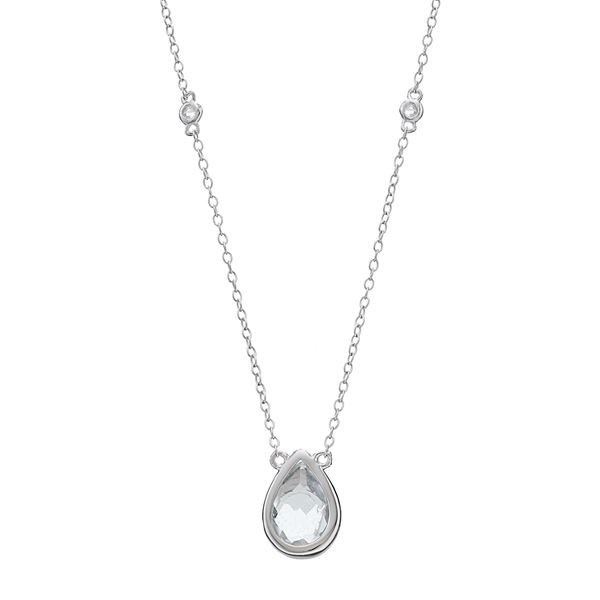 Gemminded Sterling Silver White Topaz Teardrop Necklace