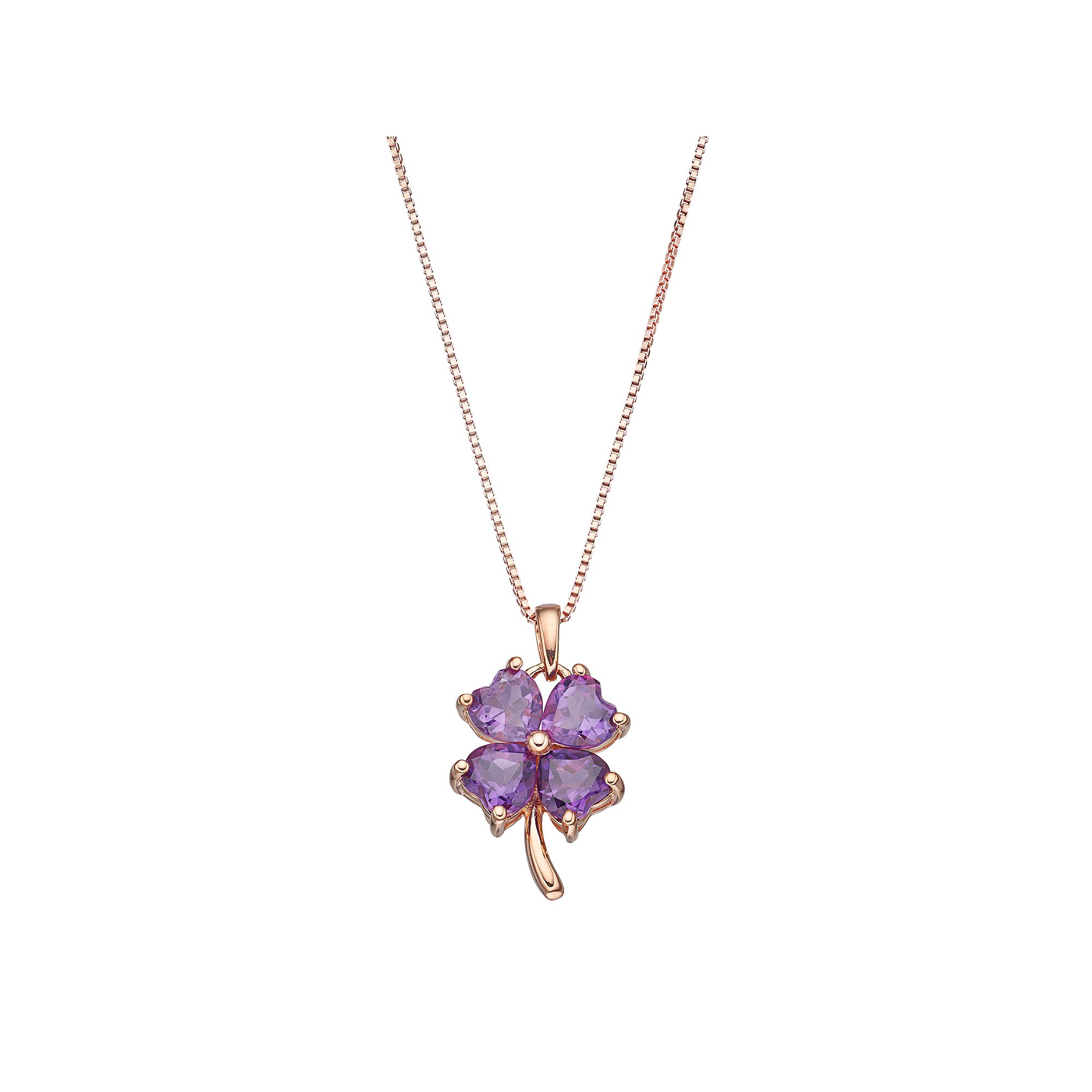 Gemminded 14k Rose Gold Over Silver Amethyst Four-Leaf Clover Pendant Neck