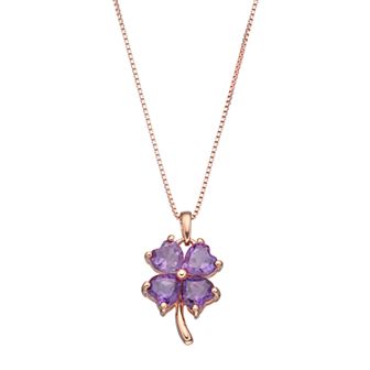 Gemminded 14k Rose Gold Over Silver Amethyst Four-Leaf Clover Pendant Necklace