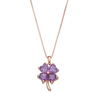 Gemminded 14k Rose Gold Over Silver Amethyst Four-Leaf Clover Pendant Necklace