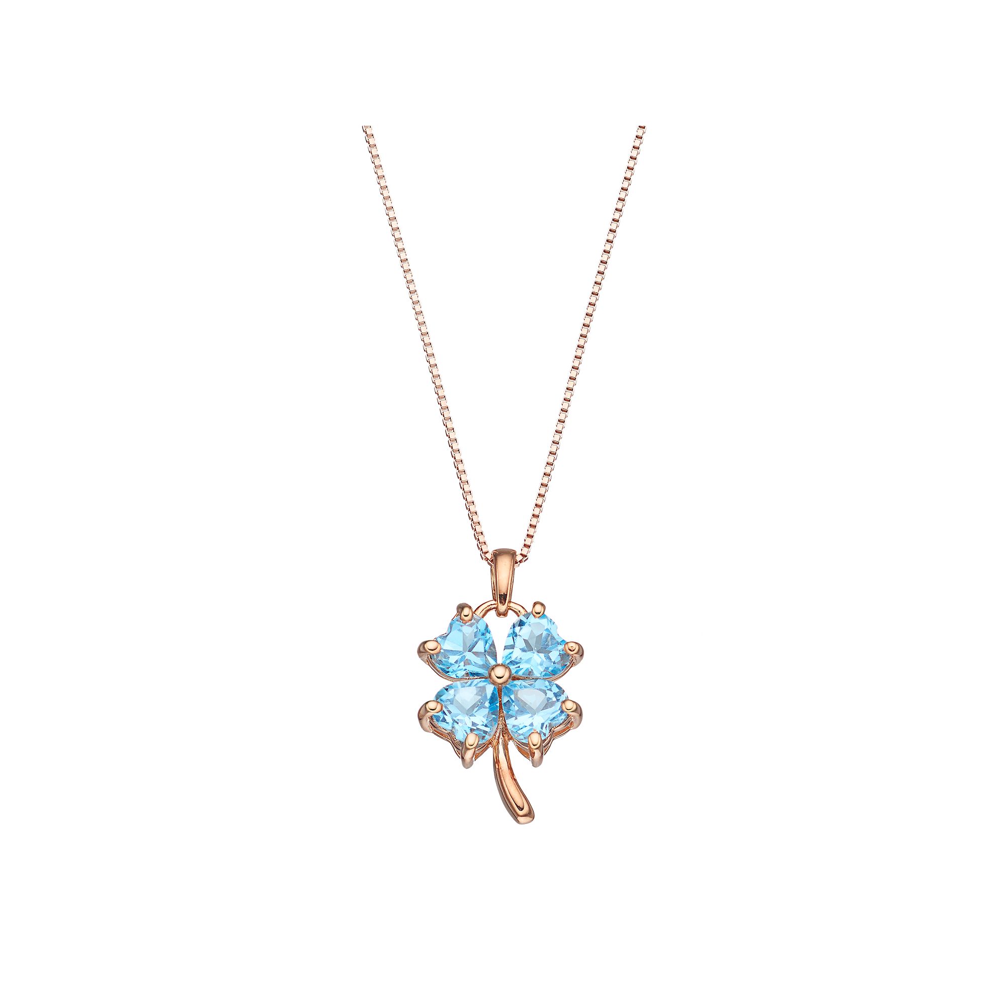 Gemminded 14k Rose Gold Over Silver Blue Topaz Four-Leaf Clover Pendant Ne