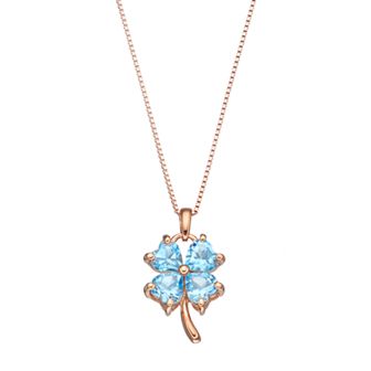 Gemminded 14k Rose Gold Over Silver Blue Topaz Four-Leaf Clover Pendant Necklace