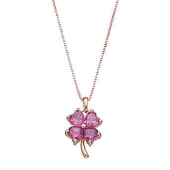 Gemminded 14k Rose Gold Over Silver Lab-Created Pink Sapphire Four-Leaf Clover Pendant Necklace