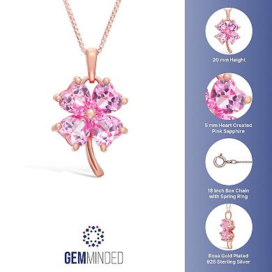 Gemminded 14k Rose Gold Over Silver Lab-Created Pink Sapphire Four-Leaf Clover Pendant Necklace