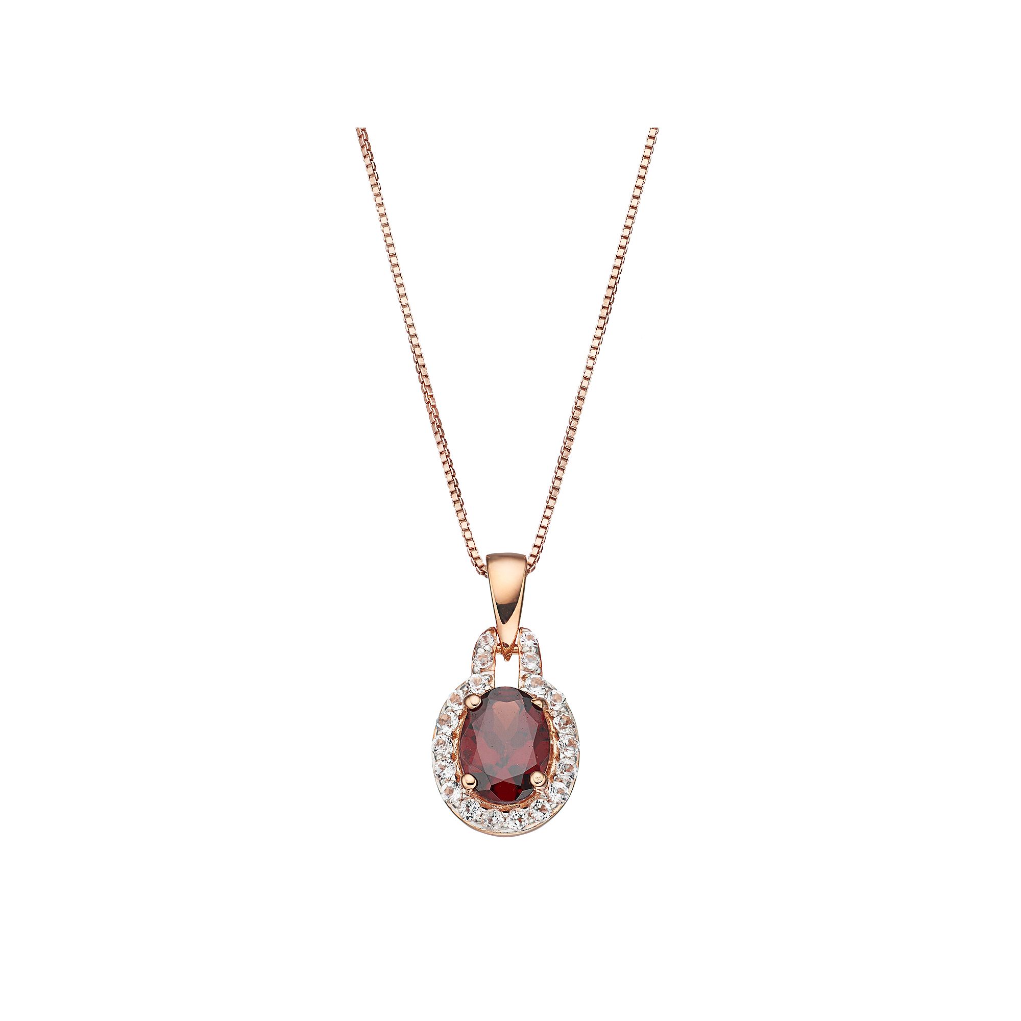 Gemminded 14k Rose Gold Over Silver Garnet & White Topaz Oval Halo Pendant