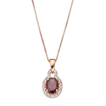 Gemminded 14k Rose Gold Over Silver Garnet & White Topaz Oval Halo Pendant Necklace