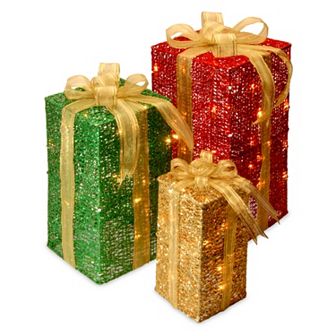 National Tree Company Pre-Lit Gift Box Christmas Decor 3 pc Set