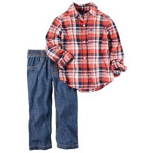 Baby Boy Carter's Plaid Dino Shirt & Jeans Set
