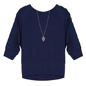Girls 7-16 IZ Amy Byer 3/4-Length Raglan Sleeve Knit Top with Necklace