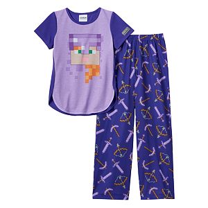 Girls 6-14 Minecraft Armored Alex Pajama Set
