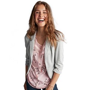 Juniors' Candie's® Ruched Lace Knit Blazer