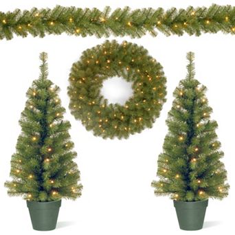 National Tree Company Pre-lit Artificial Trees, Garland & Wreath 4 pc Set