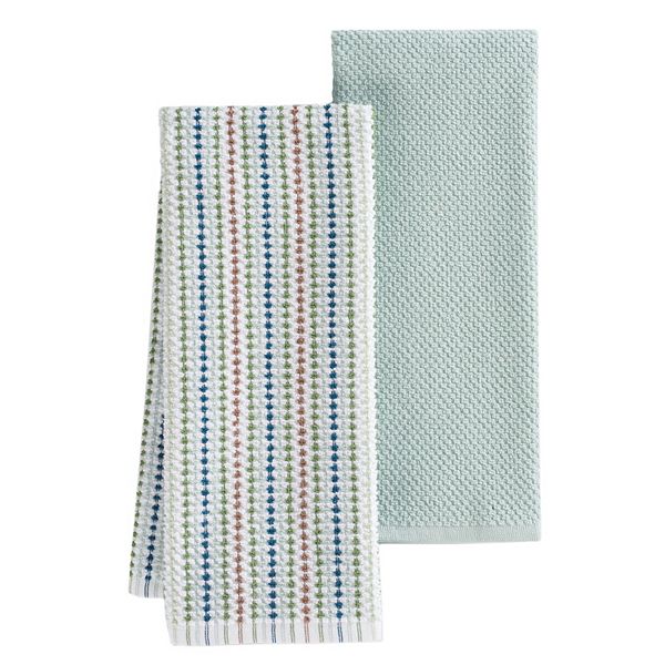 Food Network Green Awning Stripe Kitchen Towel 2-pk. Durable Cotton NWT