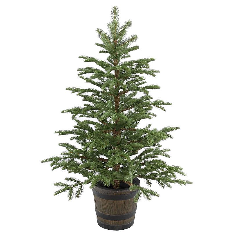 National Tree Company Slim 4ft Feel Real Norwegian Spruce Artificial Trees in Wiskey Barrel Pot, Green