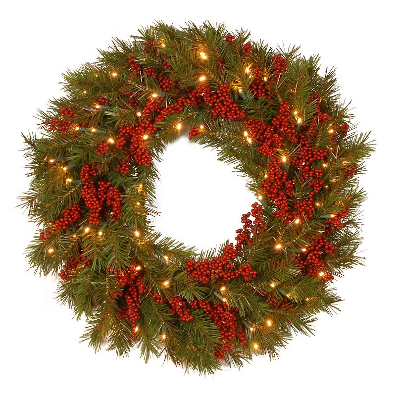 National Tree Decorative Collection Valley Pine Wreath with Red Berries, 24-Inch