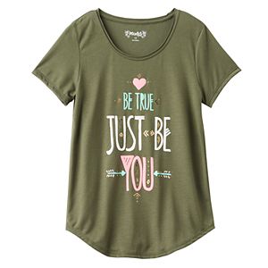 Girls 7-16 & Plus Size Mudd® Raw Edge Scoopneck Shiny Graphic Tee