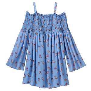 Disney D-Signed Beauty and the Beast Girls 7-16 Feathered Chiffon Cold-Shoulder Dress