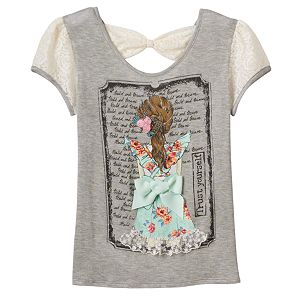 Disney D-Signed Beauty and the Beast Girls 7-16 Belle Lace Bow Hatchi Graphic Tee