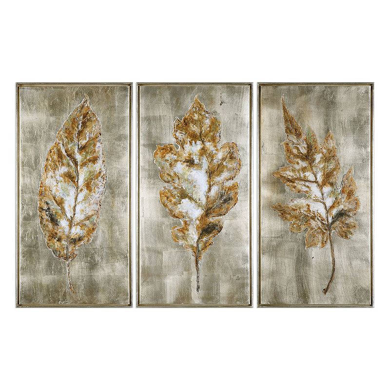 Uttermost Champagne Leaves Framed Wall Art 3-piece Set, Multicolor
