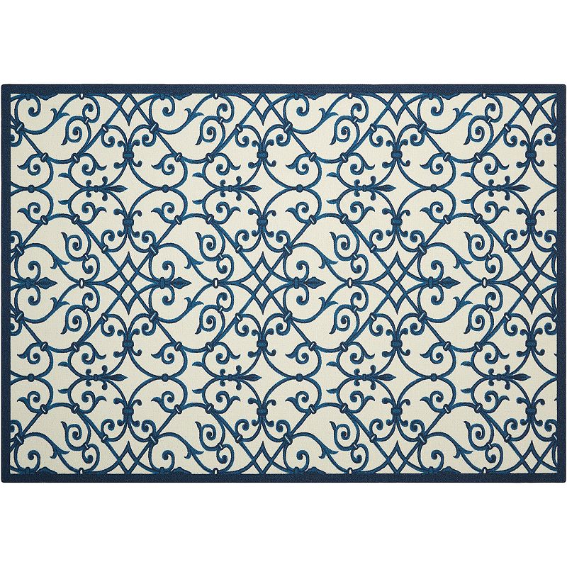 Nourison Home & Garden Caged Scroll Indoor Outdoor Rug, Blue, 8X11 Ft