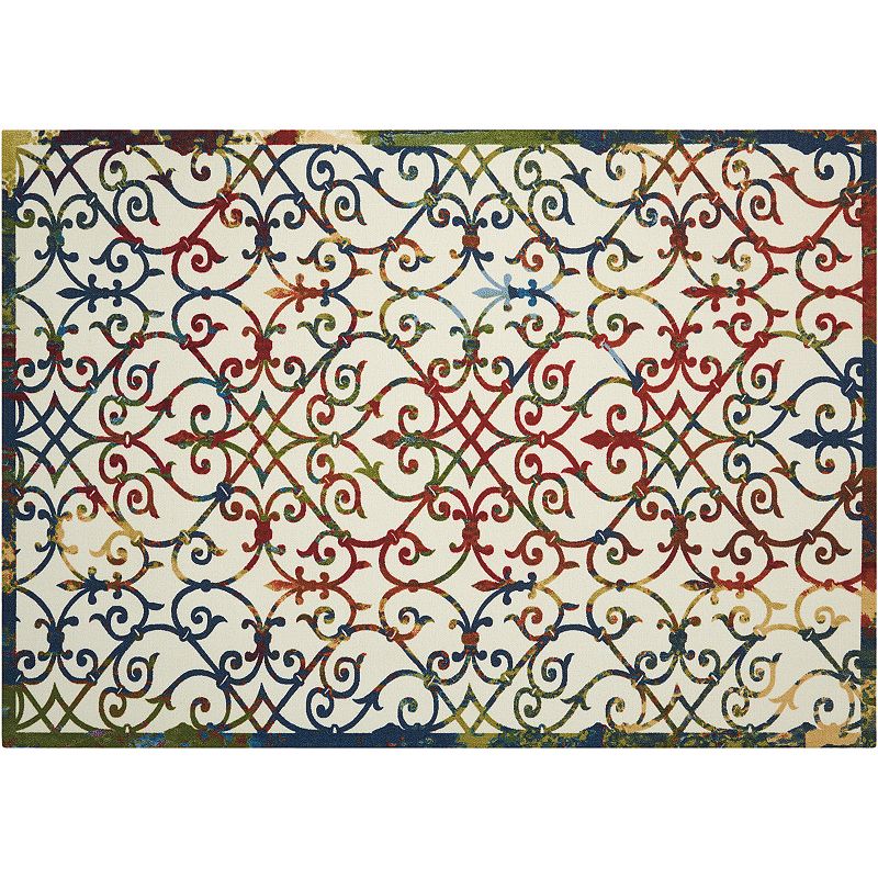 Nourison Home & Garden Caged Scroll Indoor Outdoor Rug, Multicolor, 8X11 Ft