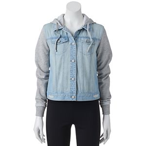 Juniors' Mudd® Hooded Knit Denim Jacket