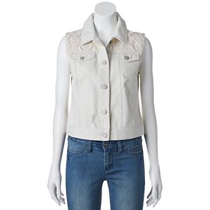 Juniors' Mudd® Crochet Ripped Denim Vest