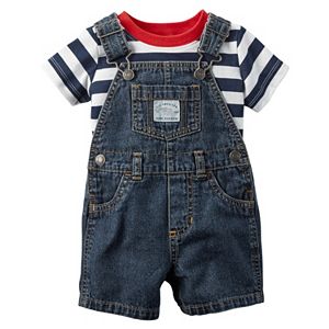 Baby Boy Carter's Striped Tee & Denim Shortalls Set