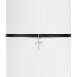 Fleur Cubic Zirconia Cross Faux Leather Choker Necklace