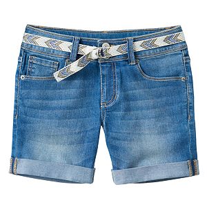 Girls 7-16 Mudd® Belted Medium Wash Midi Jean Shorts