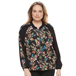 Plus Size AB Studio Floral Bomber Jacket