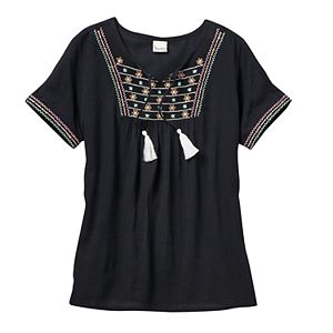 Girls 7-16 & Plus Size Mudd® Embroidered Gauze Peasant Top