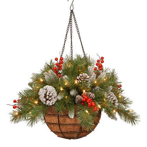 National Tree Company PreLit Artificial Pine & Berry Hanging Basket