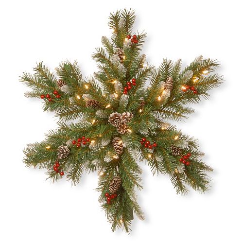 National Tree Company PreLit Artificial Pine & Berry Snowflake Wall Decor