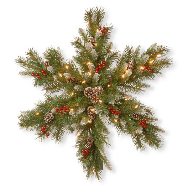 National Tree Company PreLit Artificial Pine & Berry Snowflake Wall Decor