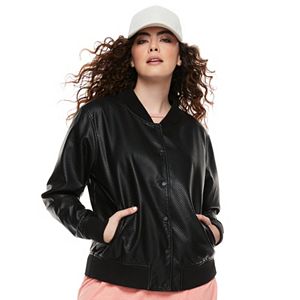 madden NYC Juniors' Plus Size Faux-Leather Bomber Jacket
