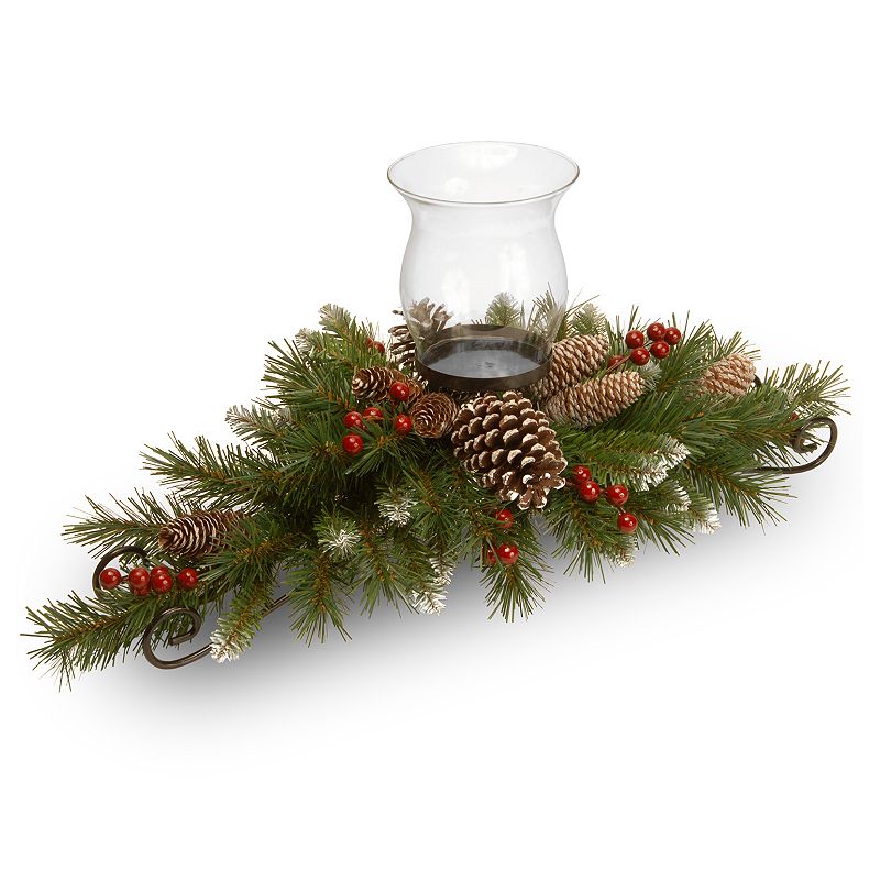 National Tree Company Artificial Pine & Berry Candle Holder, Green