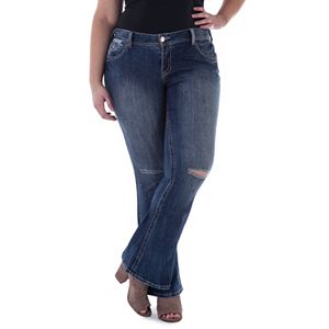 Juniors' Plus Size Amethyst Ripped Flare-Leg Jeans