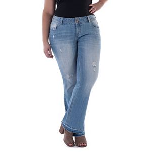 Juniors' Plus Size Amethyst Release-Hem Baby Bootcut Jeans