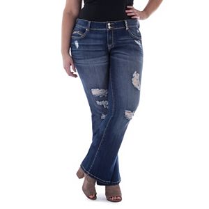 Juniors' Plus Size Amethyst Ripped Slim Bootcut Jeans